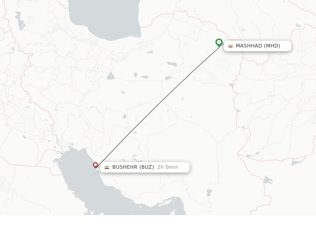 Flights from Mashad to Bushehr route map