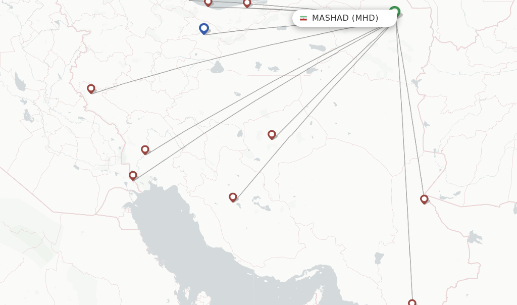 Route map with flights from Mashad with Iran Aseman Airlines