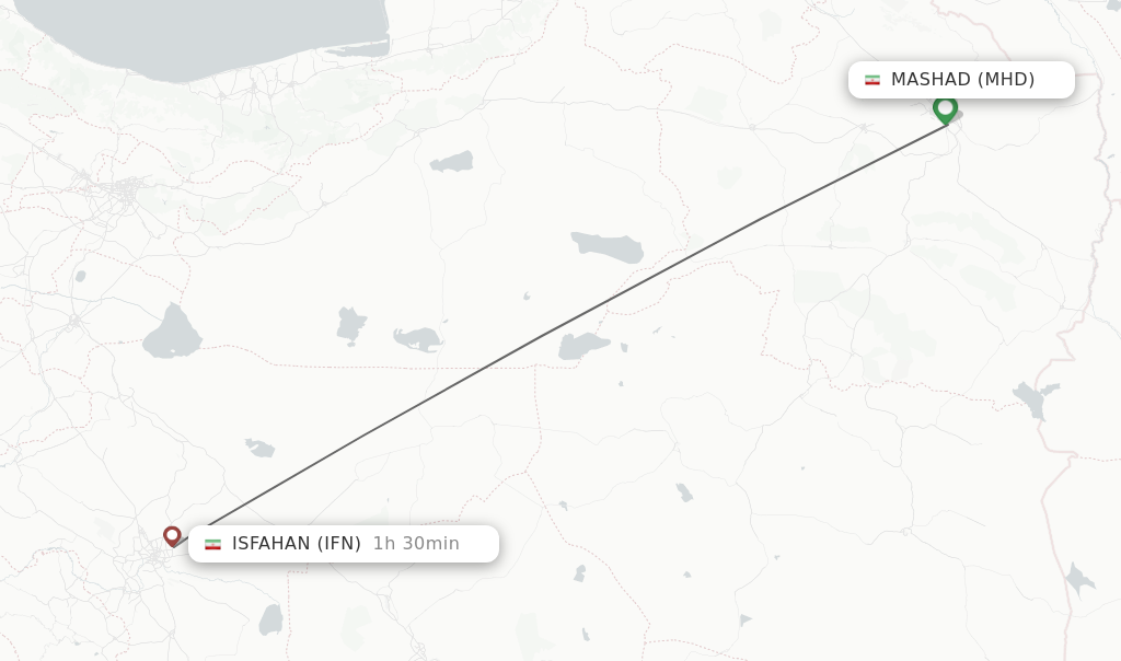 Flights from Mashad to Isfahan route map