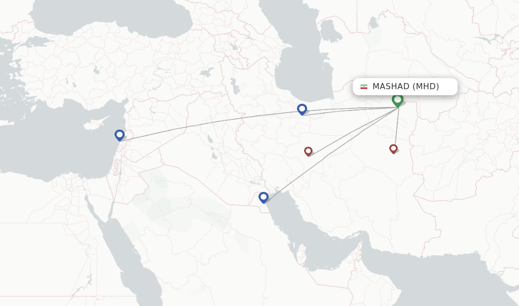 Route map with flights from Mashad with Iran Air