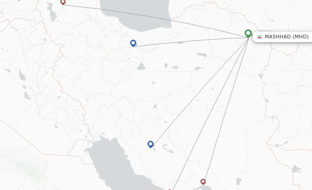 Route map with flights from Mashad with AIS Airlines