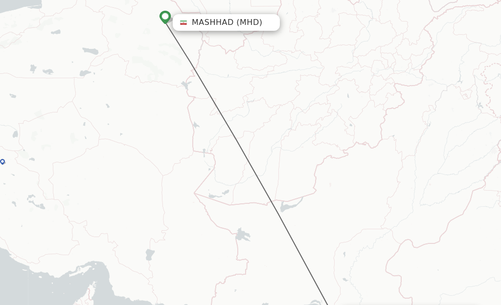 Flights from Mashad to Karachi route map