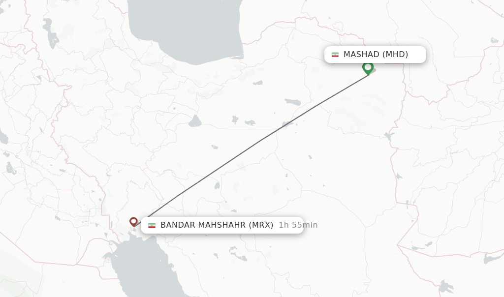 Flights from Mashad to Bandar Mahshahr route map