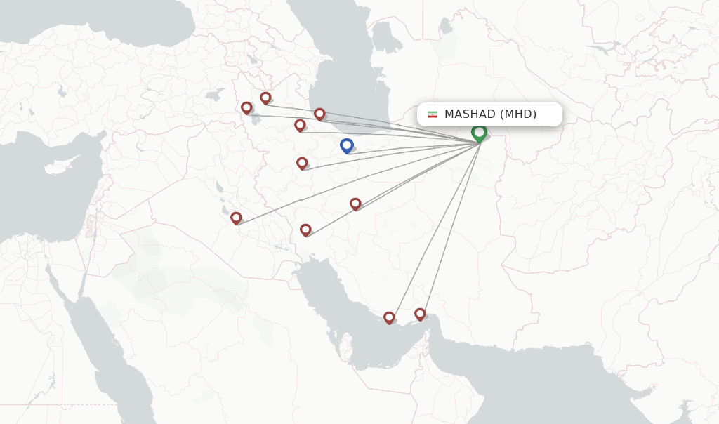 Route map with flights from Mashad with ATA Airlines
