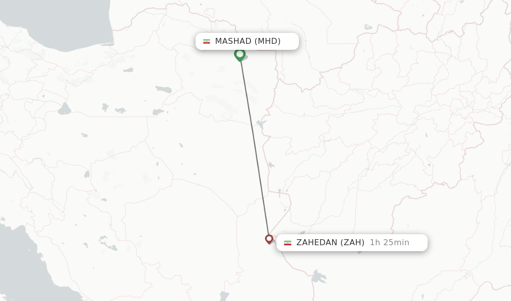Flights from Mashad to Zahedan route map