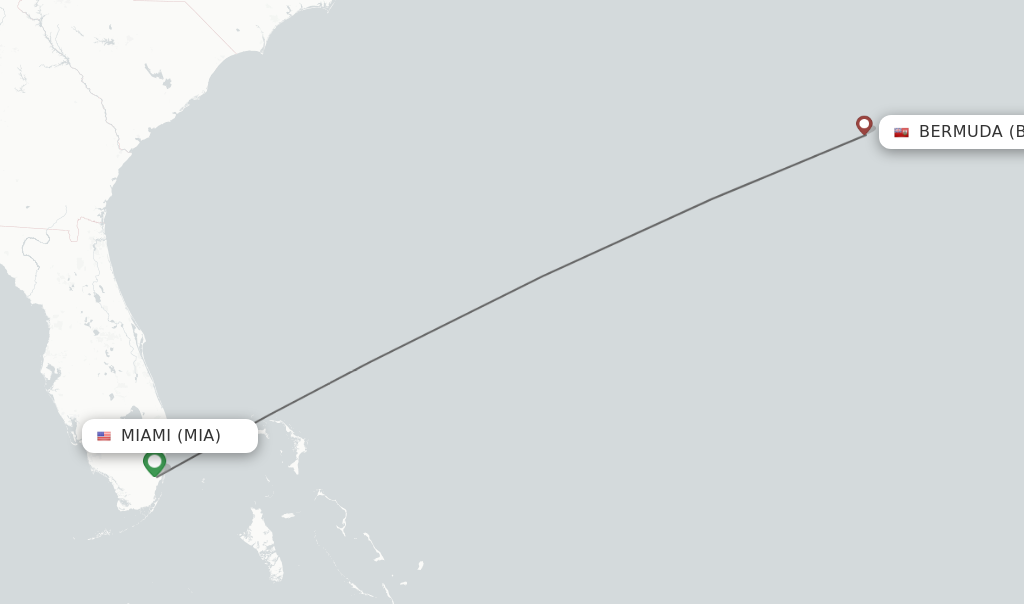 Flights from Miami to Bermuda route map