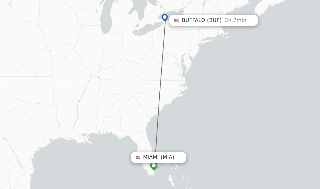 Flights from Miami to Buffalo route map