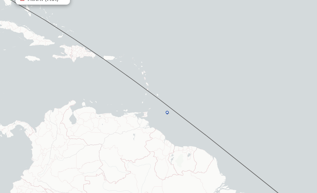 Flights from Miami to Fortaleza route map