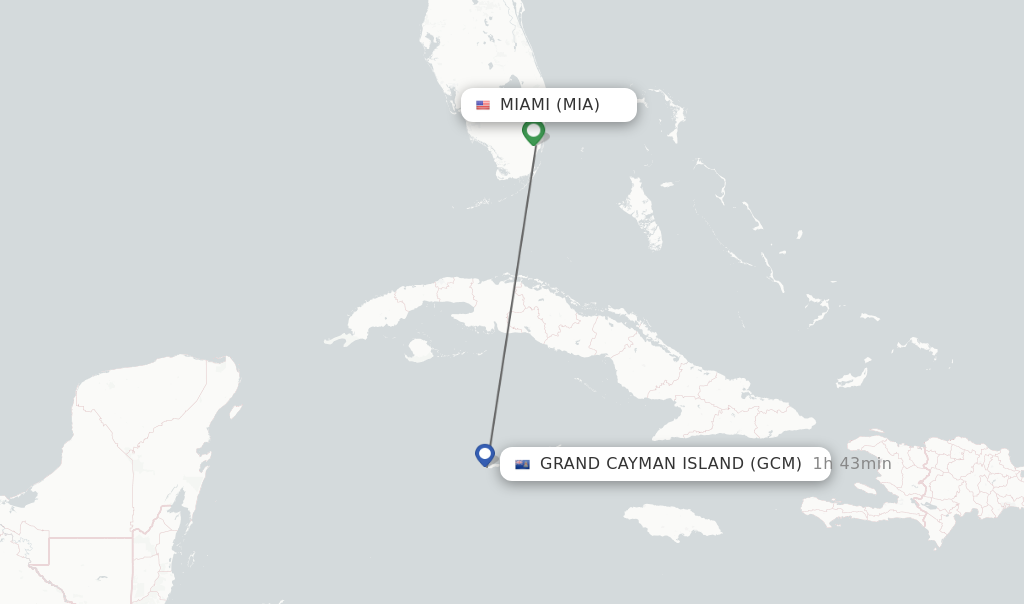 Flights from Miami to Grand Cayman Island route map