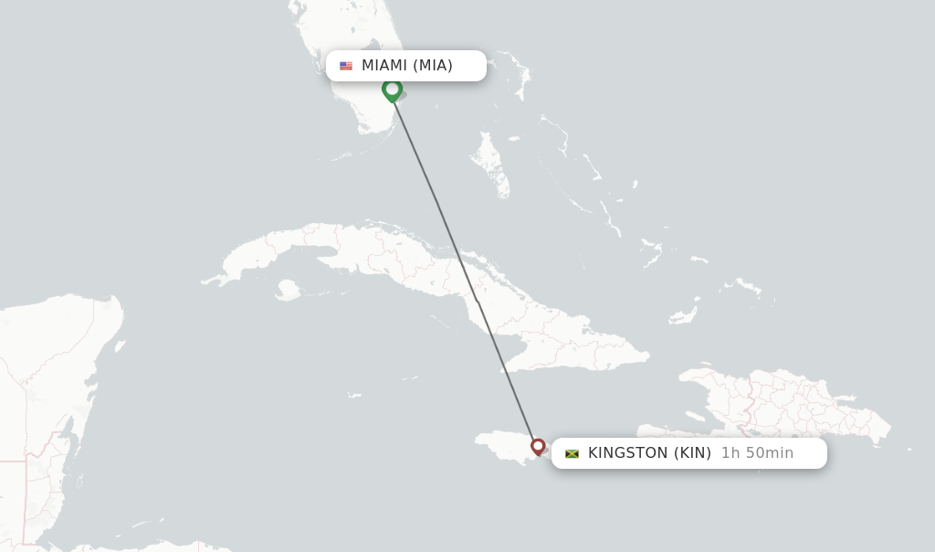Flights from Miami to Kingston route map