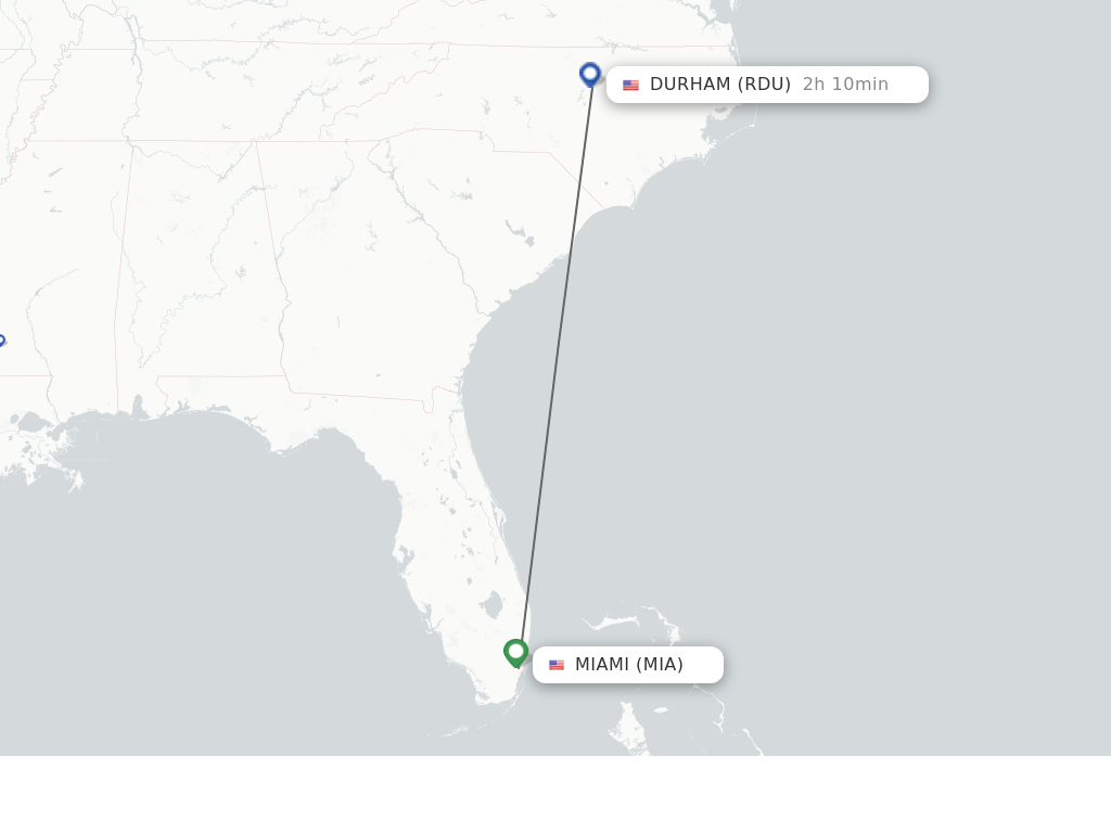 Flights from Miami to Raleigh/Durham route map