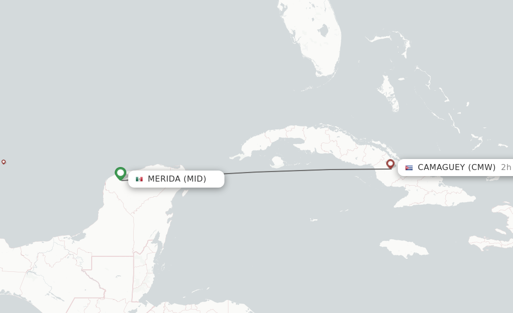 Flights from Merida to Camaguey route map