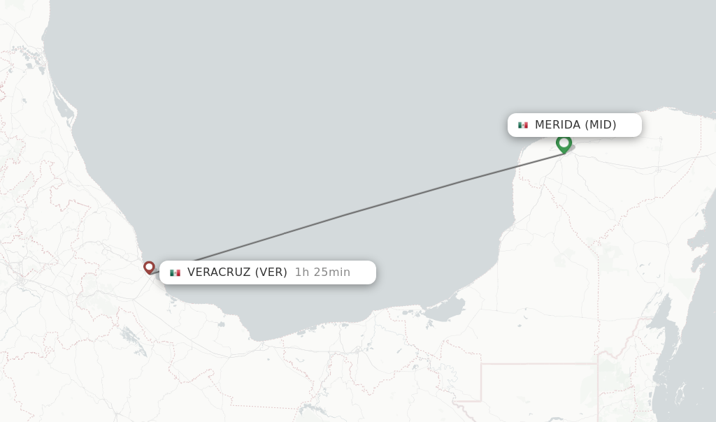 Flights from Merida to Veracruz route map