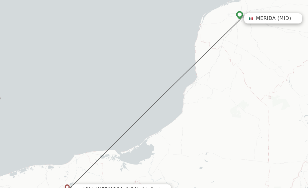 Flights from Merida to Villahermosa route map