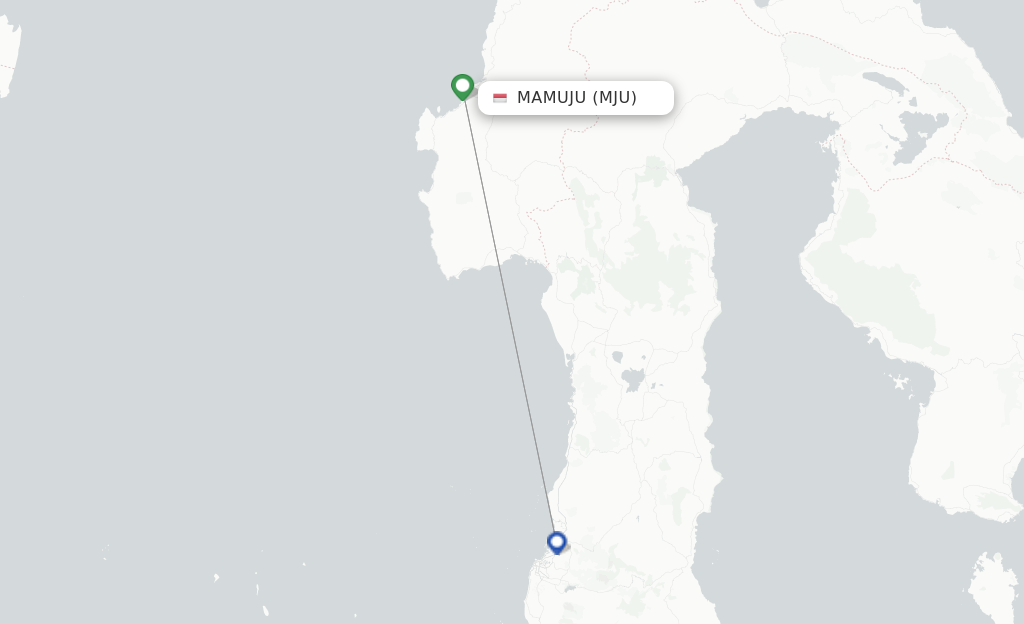 Route map with flights from Mamuju with Wings Air