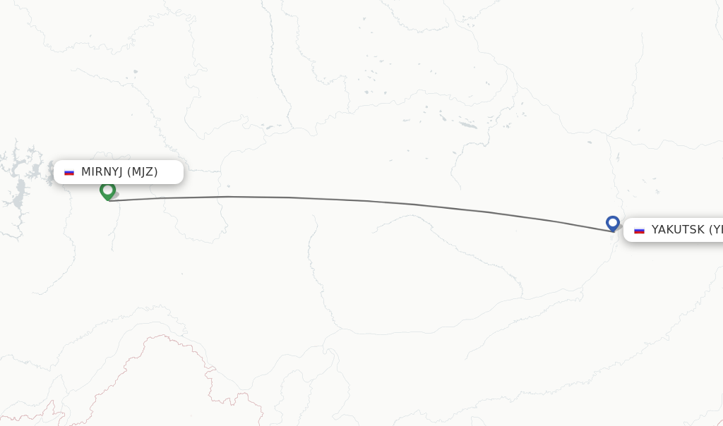 Flights from Mirnyj to Yakutsk route map