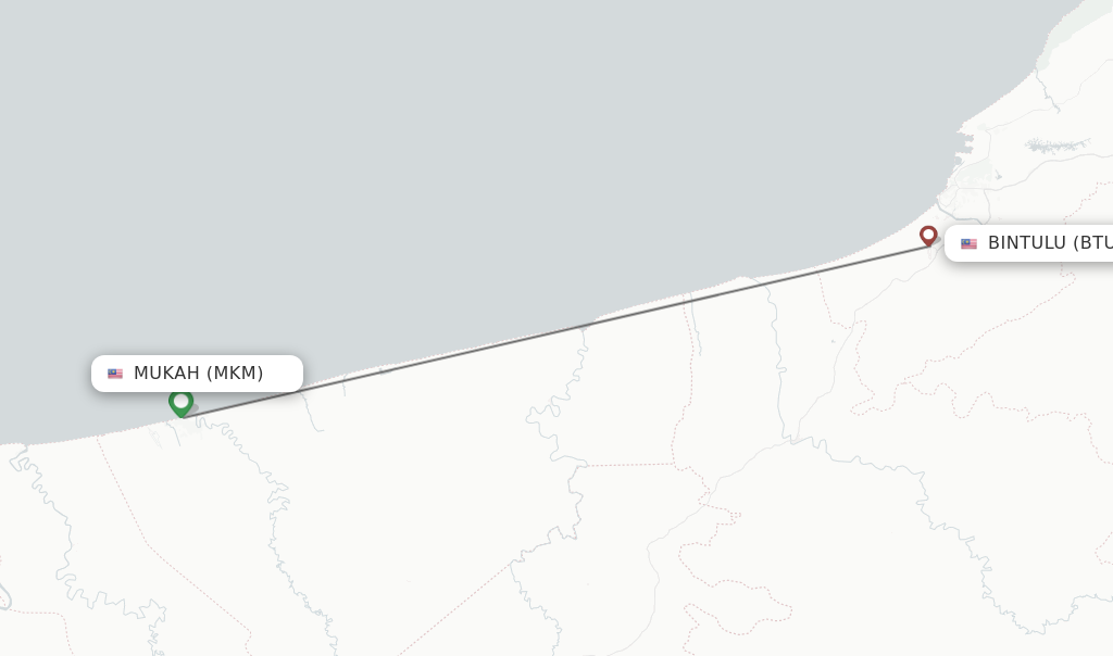 Flights from Mukah to Bintulu route map