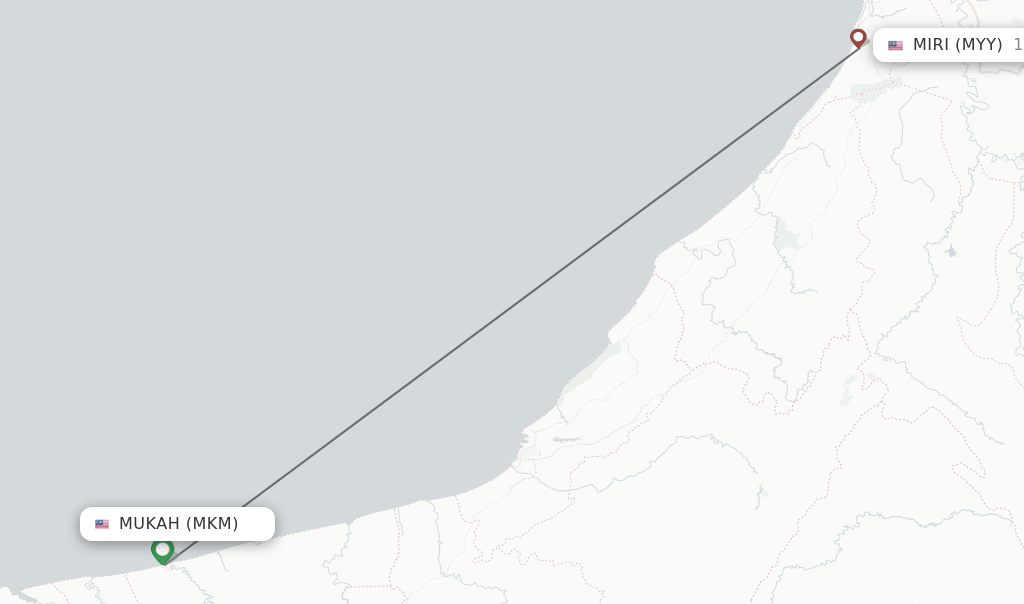 Flights from Mukah to Miri route map