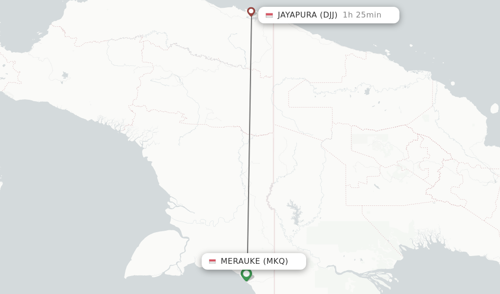 Flights from Merauke to Jayapura route map