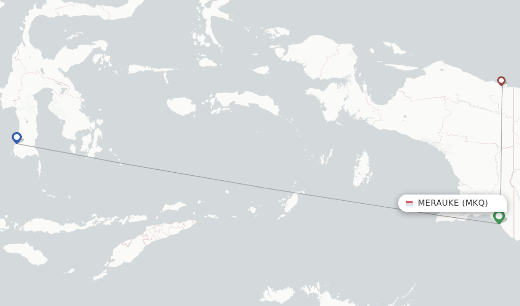 Route map with flights from Merauke with Lion Air