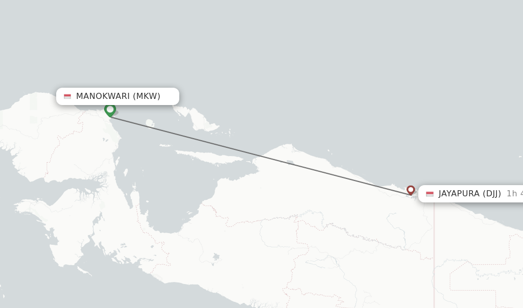 Flights from Manokwari to Jayapura route map