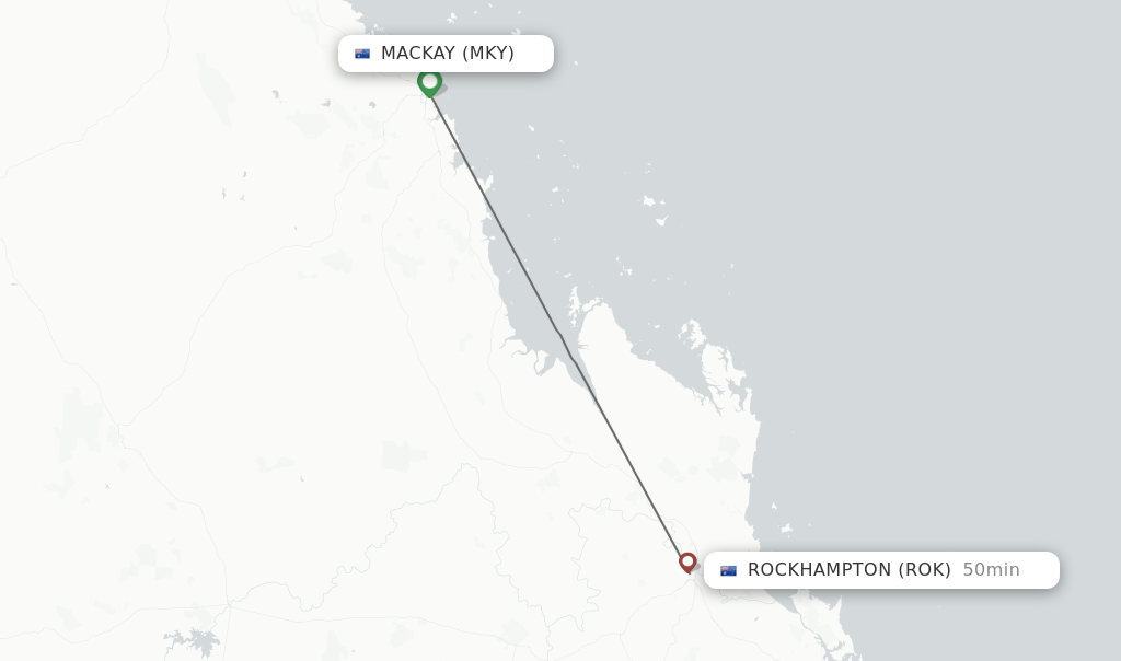 Flights from Mackay to Rockhampton route map