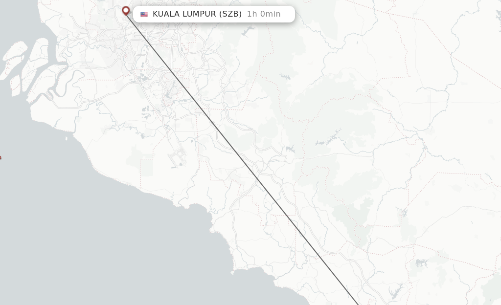 Flights from Malacca to Kuala Lumpur route map