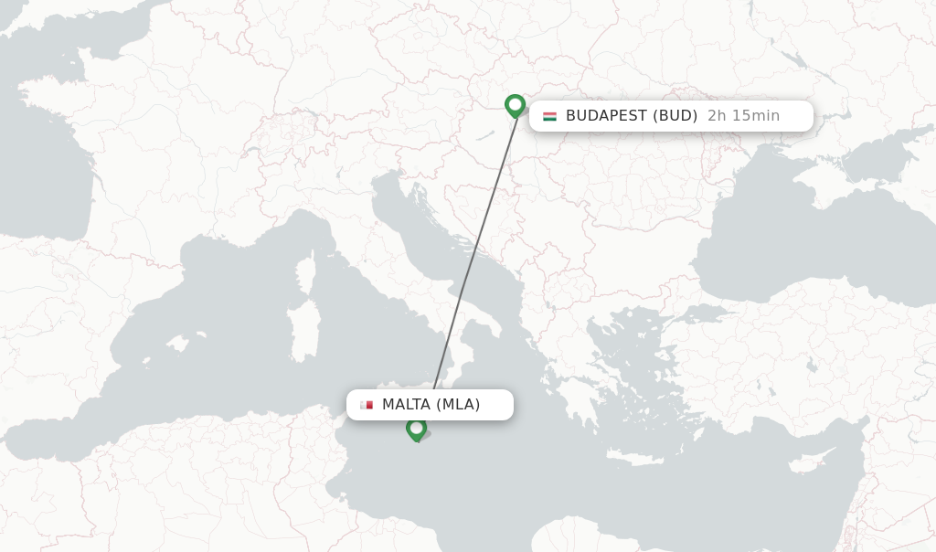 Flights from Malta to Budapest route map