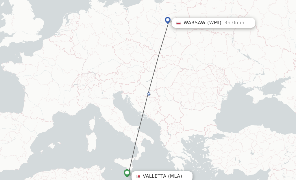 Flights from Malta to Modlin route map