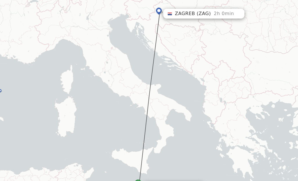 Flights from Malta to Zagreb route map