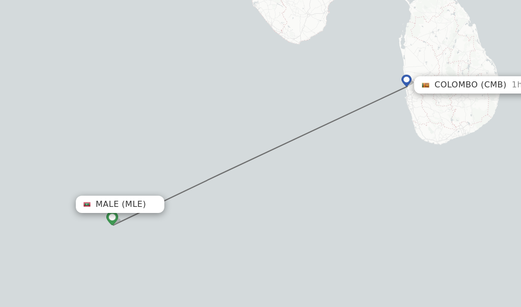 Flights from Male to Colombo route map