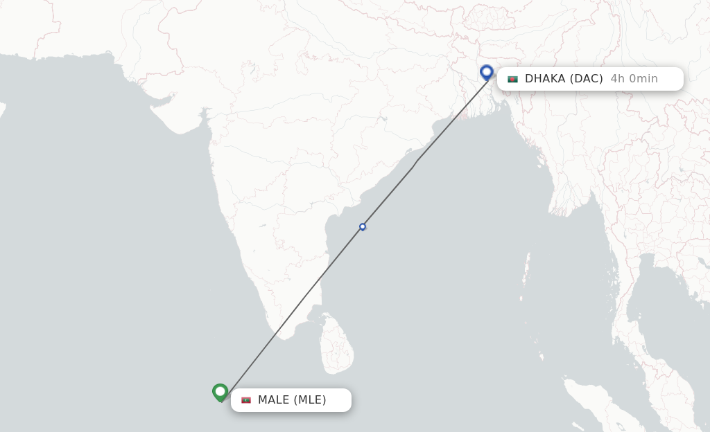 Flights from Male to Dhaka route map