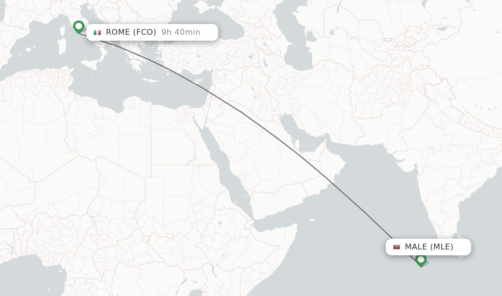 Flights from Male to Rome route map