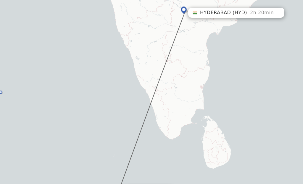 Flights from Male to Hyderabad route map