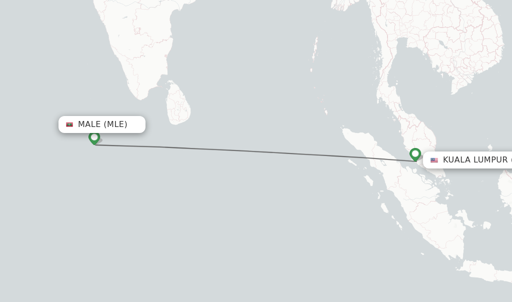 Flights from Male to Kuala Lumpur route map