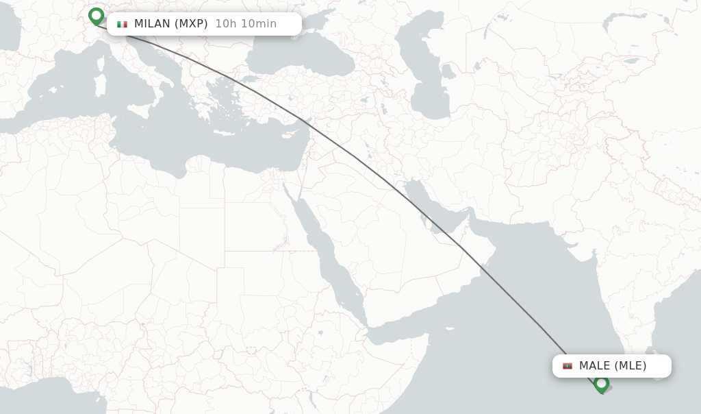 Flights from Male to Milan route map