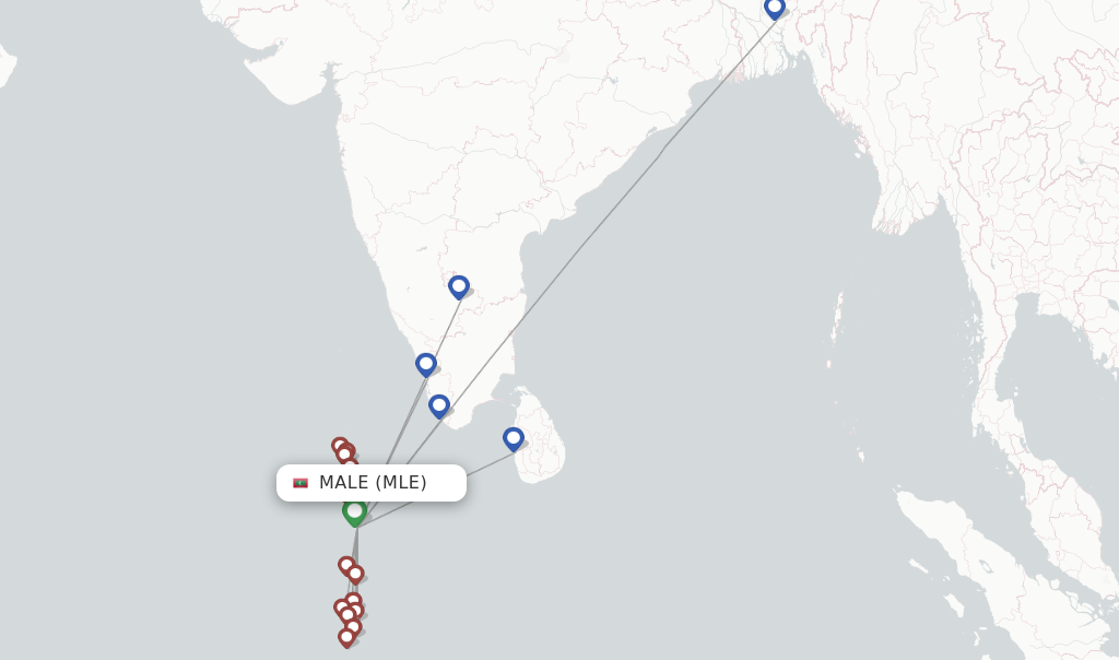 Route map with flights from Male with Maldivian