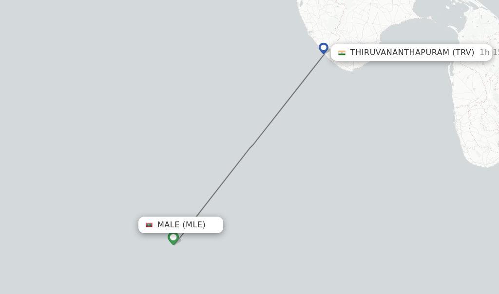 Flights from Male to Thiruvananthapuram route map