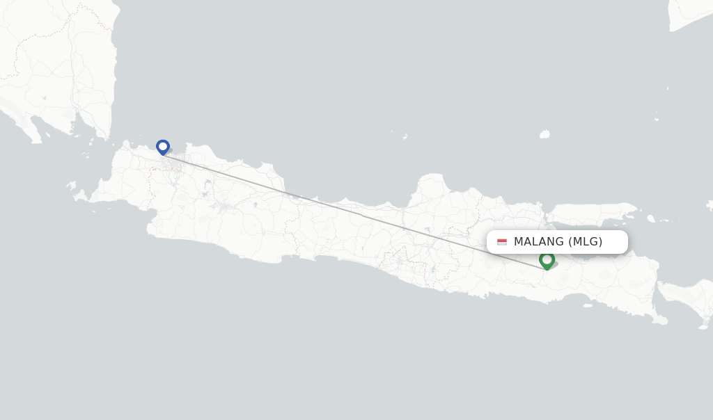 Route map with flights from Malang with Garuda Indonesia