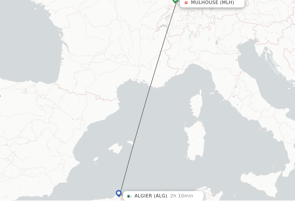 Flights from Mulhouse, France/Basel to Algiers route map