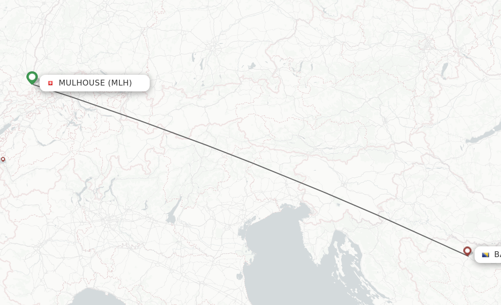 Flights from Mulhouse, France/Basel to Banja Luka route map