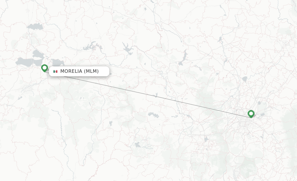 Route map with flights from Morelia with Aeromexico