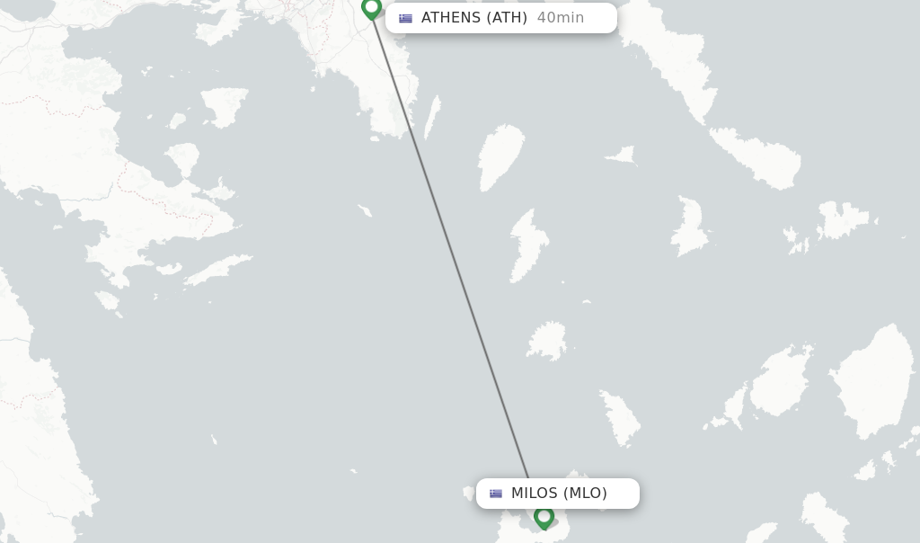 Flights from Milos to Athens route map