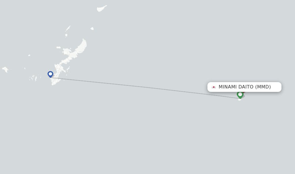Route map with flights from Minami Daito with JTA