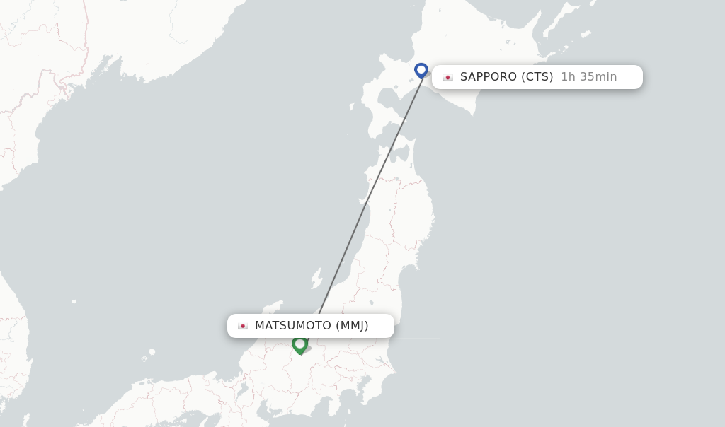 Flights from Matsumoto to Sapporo route map