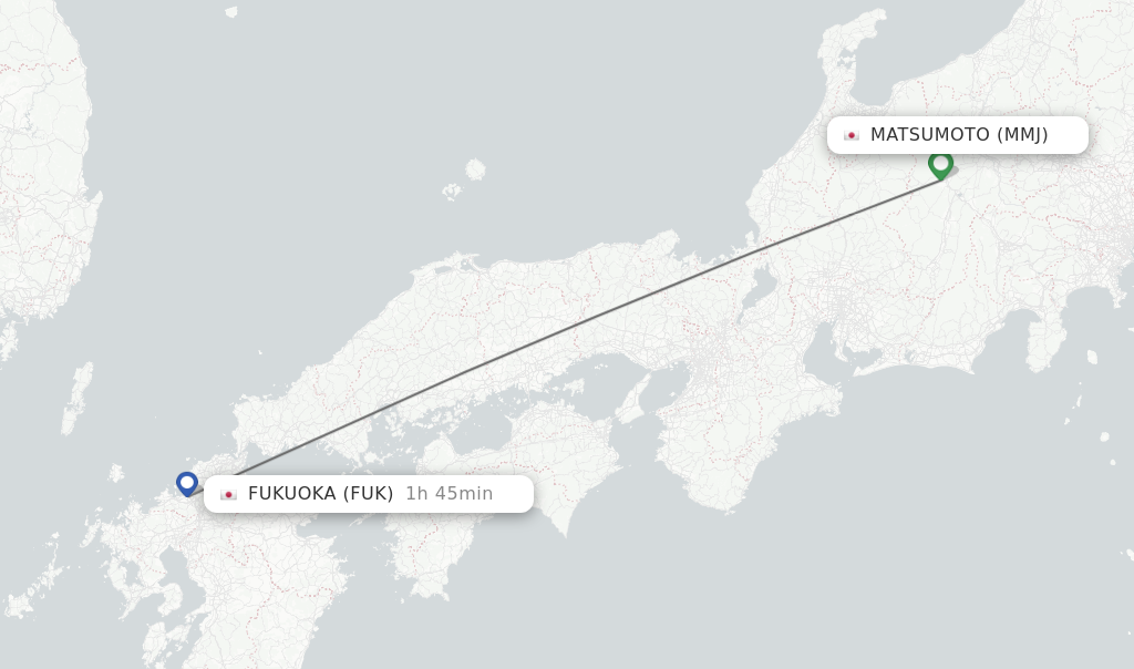 Flights from Matsumoto to Fukuoka route map