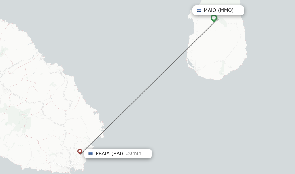 Flights from Maio to Praia route map