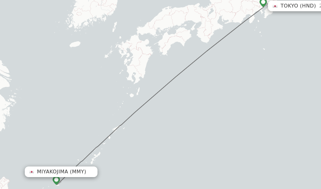 Flights from Miyakojima to Tokyo route map