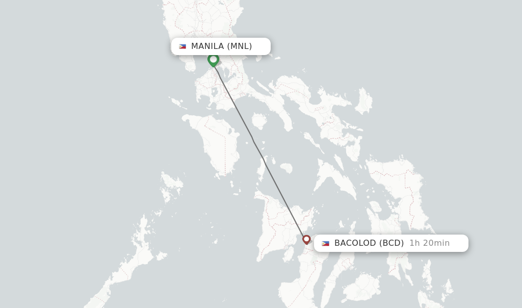 Flights from Manila to Bacolod route map