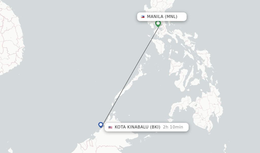 Flights from Manila to Kota Kinabalu route map